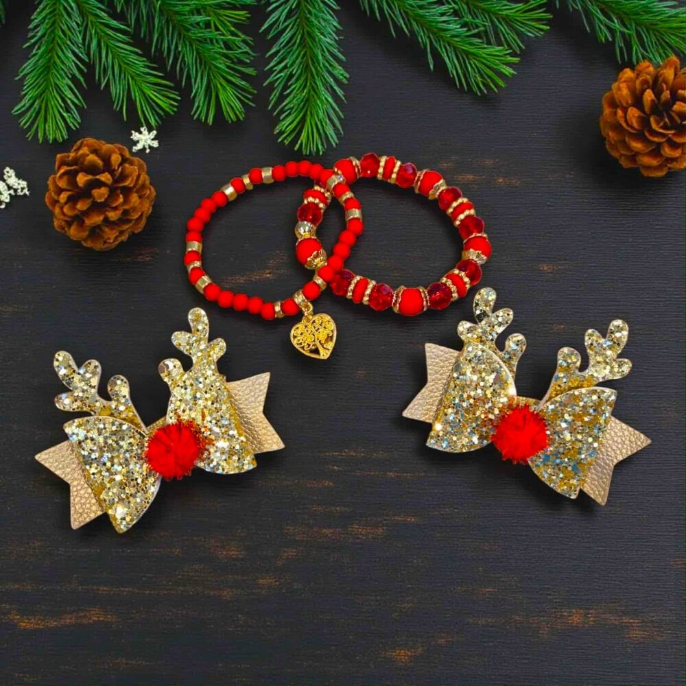 Mommy And Me Christmas Bracelet And Hair Bow Set